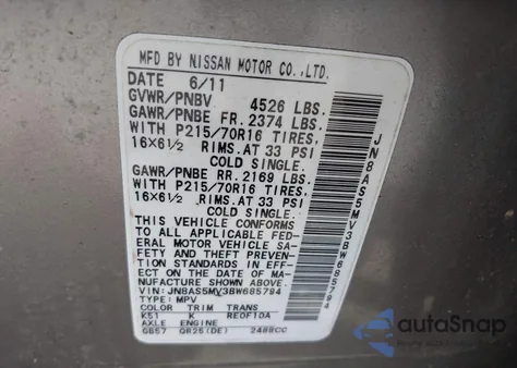 2011 Nissan Rogue S z USA, uszkodzony, nr VIN JN8AS5MV3BW685794